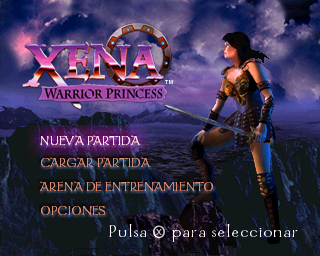 Xena Warrior Princess title screen for Playstation